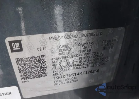 2019 Chevrolet Malibu 1Ls из США, поврежденный, VIN 1G1ZB5ST4KF176256